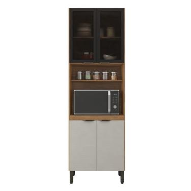 Imagem de Paneleiro 2 Portas Vidro Moldurado e 2 Portas MDP Com Nicho P/ Forno Firenze - Amêndola Touch/ Nude Prime TX Demóbile