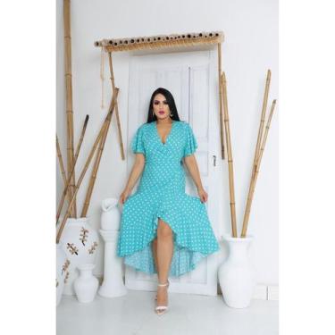 Imagem de Vestido envelope longo bolinhas de viscolinho manga curto - LAJMA STOR