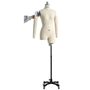 Imagem de CUTPOIY Manequim de costura feminina formas de vestido com braços, alfaiate feminino manequim plus size manequim torso suporte sobre rodas para roupas de costura interessante (branco grande)