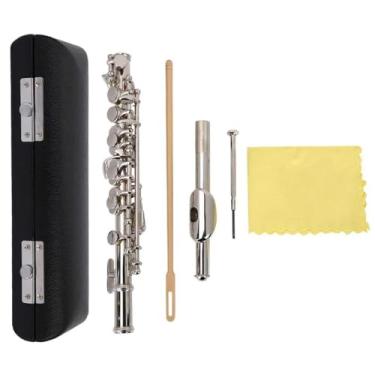 Imagem de Instrumento de flauta destacável 16 furos banhado a prata C Piccolo com chave de fenda, caixa de couro PU conjunto de ferramentas de limpeza (prata)