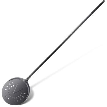 Imagem de NUTUNI Casca de pizza giratória, casca perfurada de alumínio de 22 cm com alça longa removível de 83 ou 121 cm, pá de pizza leve para assar pão de pizza caseiro