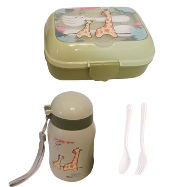 Imagem de Lunhana infantil, lancheira crianças - Lancheira escolar,Contêiner dividido reutilizável portátil com garfo e design de desenhos animados para o trabalho de trabalho escolar para piquenique