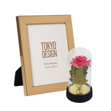 Imagem de Kit Porta Retrato 15x20 Metalizado C/ Flor de Led Namorados - Tokio De