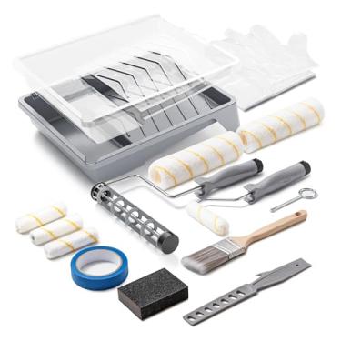 Imagem de VOOMEY Kit de rolo de pintura de 17 peças - rolos de tinta 23 cm 10 cm, moldura de rolo de tinta, bandejas de tinta, capa de rolo de microfibra, kit de pintura para pintura doméstica, pincéis para