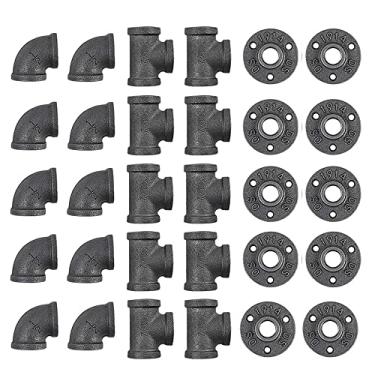 Imagem de Niubid Pacote com 30 acessórios para tubos de ferro fundido de 1,27 cm (10 cotovelos, 10 camisetas, 10 flanges), estilo vintage industrial Steampunk DIY