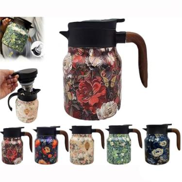 Imagem de Garrafa térmica de aço inoxidável de 1 L com tampa para bebidas quentes, cafeteira térmica para a cozinha (vermelha, uma)