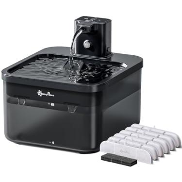 Imagem de DownyPaws Fonte de água para gatos operada por bateria, 2,5L Fursink bebedouro sem fio para gatos com sensor de movimento, sem BPA, preta, com 6 filtros