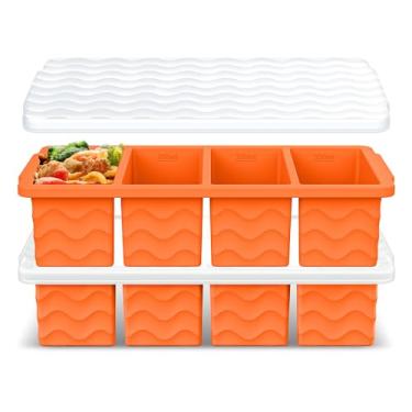 Imagem de Bandeja de silicone para congelador para sopa com tampa – bandejas de cubos de gelo estilo recipiente de sopa para freezer, preparação de refeições e armazenamento de alimentos, congelar porções de