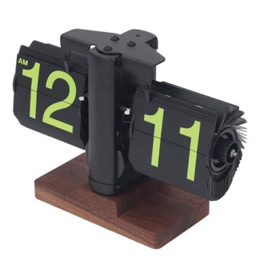 Imagem de Relógio Mecânico, Relógio Retro Auto Relógio 12 Horas Relógio de Bateria de um Lado Com Base Em Madeira de Nogueira para Decoração de Desktop de (Páginas de quadro preto letras