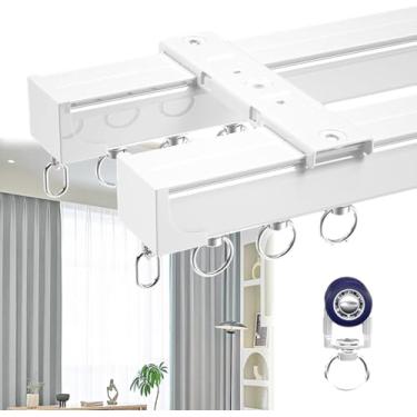 Imagem de Trilho De Cortina De Teto Duplo De Alumínio, Cortina Trilhos Duplos De Montagem Em Teto Ou Parede Trilhos De Cortina Resistentes Para Sala De Estar, Quarto, D, White (Top Mount), 4m(13.1ft)