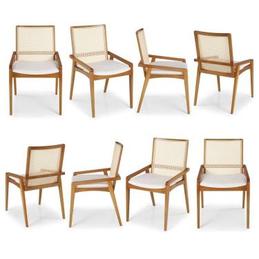 Imagem de Kit 8 Cadeiras Madeira Maciça Encosto Em Tela Assento Estofado Siena Móveis Clement Freijó