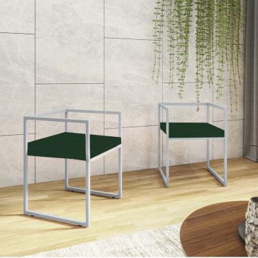 Imagem de Kit 02 Cadeira De Jantar Cubo Office Escritório Recepção Ferro Prata Suede Verde Musgo...