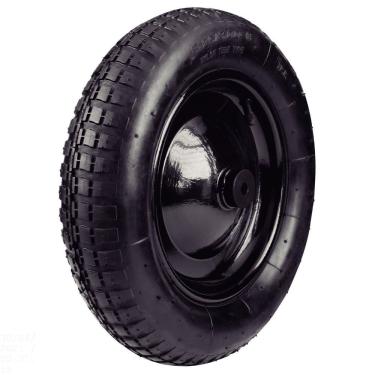 Imagem de Pneu Com Câmara 3.25/8" E Roda Metálica Para Carrinho De Mão Com Bucha Plástica