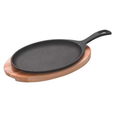 Imagem de Tábua Mix Grill Oval Tramontina 10239638 Em Madeira E Ferro Fundido 30,5 Cm Preto Com M...