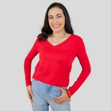 Imagem de Blusa decote V Manga Longa Segunda Pele Vermelha - Mayara Manzano, Ver
