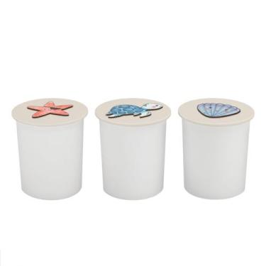 Imagem de Trio de Potes Kit Higiene Bebê Quarto Lavável Fundo do Mar - Neném na 