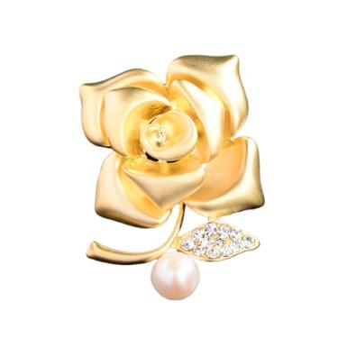 Imagem de Kokoma Broche de flor rosa pérola elegante para mulheres CZ floral lapela alfinetes de segurança distintivo alfinetes de cachecol alfinetes de pano corpete acessório vestido joias de Natal, Small