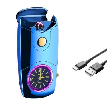 Imagem de COMANYI Isqueiro Elétrico Recarregável USB C Isqueiro À Prova de Vento Plasma Duplo Arco Isqueiro Eletrônico Sem Chama para Velas (Azul)