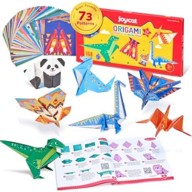 Imagem de JoyCat Kit De Papel Origami Para Crianças, 180 Folhas Colorido 5,5X5,5, 73 Dinossauros E Aviões Com Livro Instruções, Conjunto Materiais Arte Artesanato Meninos 5 A 12 Anos, Brinquedo Educativo Faça