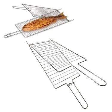 Imagem de Grelha Dupla Folha Grande Churrasco Peixe Frango Linguiça Aço (1, CROMADO)