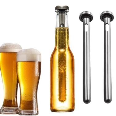 Imagem de Pacote com 2 varas para gelo, em aço inoxidável, para refrigerador de cerveja, mantém as garrafas geladas para uso diário, utensílio reutilizável, refrigerador de bebidas, presente de aniversário, kit
