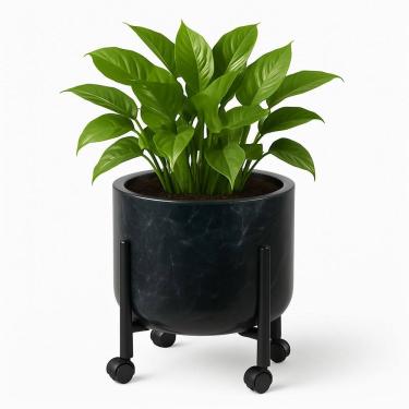 Imagem de Vaso De Plantas 33cm Decorativo Cachepô 16l Pé Com Rodinha Preto Marquina