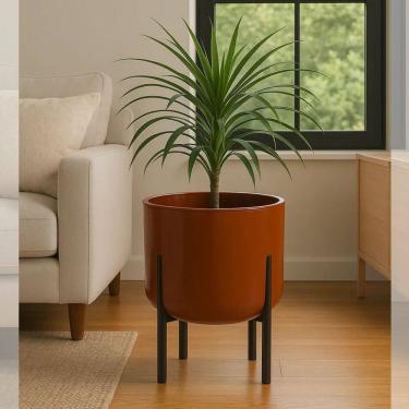 Imagem de Vaso De Plantas 33cm Decorativo Cachepô 16l Pé Com Rodinha Marrom Vermelho Terracota