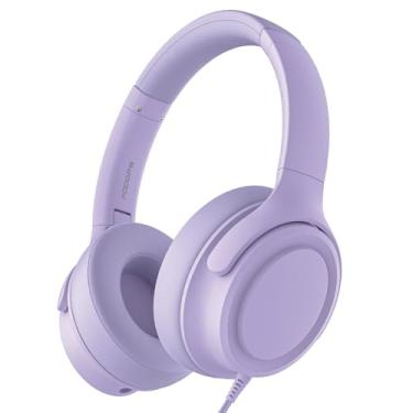 Imagem de ADOOPE Fones de ouvido com fio com conector USB C, som estéreo Hi-Fi, fones de ouvido com isolamento de ruído, ajuste confortável para dispositivos USB C (roxo)