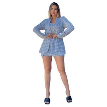 Imagem de Conjunto Max Blazer Alfaiataria Xadrez S.M.R Cropped E Short Saia-Feminino
