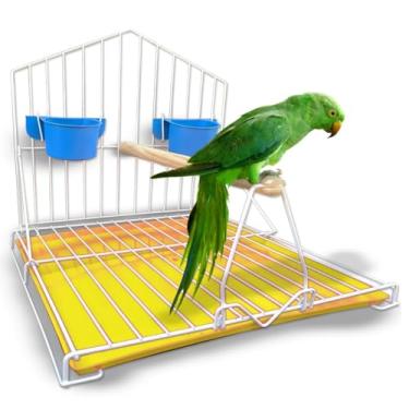 Imagem de Gaiola para papagaios Habitat para pássaros (BRANCO-AMARELO)