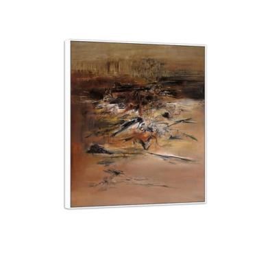 Imagem de MUHJDYC Zao Wou-ki Pintura famosa abstrata - imagem de arte em tela - arte de parede para sala de estar - reprodução de impressões (25.05.62) 50x60cm-19x23in moldura branca