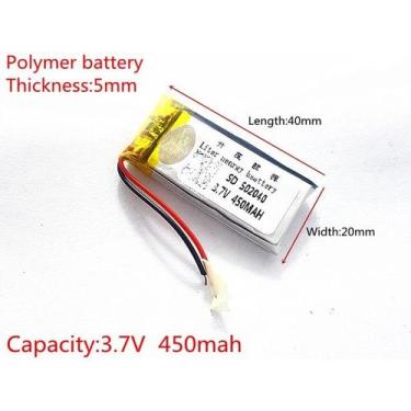 Imagem de Bateria 5mmx20mmx40mm 450mah Com 2 Fios Nova 3,7v - bgb