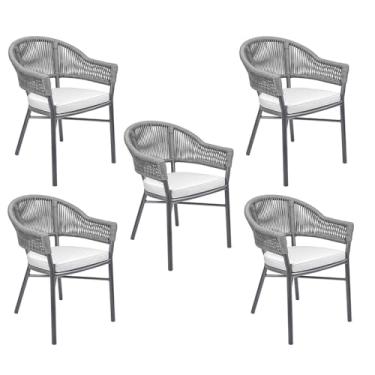 Imagem de Kit 5 Cadeiras Área Externa de Alumínio Bear com Corda Naútica Grafite G56 - Gran Belo