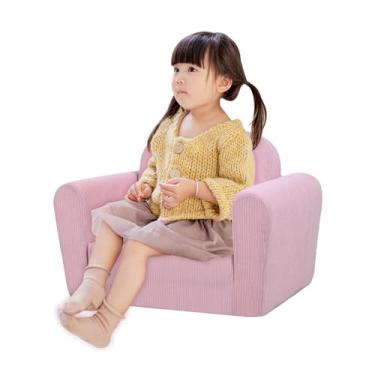 Imagem de Cadeira de sofá infantil de espuma, sofá simples para bebê, cadeira infantil portátil com tecido de veludo cotelê, poltrona infantil dobrada para 3 anos de sala de jogos ou quarto (rosa)