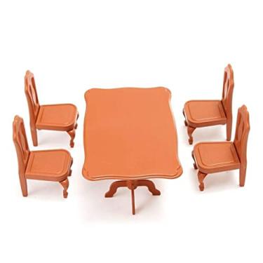 Imagem de Holibanna Mesa E Cadeiras Para Casa De Bonecas, Escala 1/12, Móveis Madeira, Modelo Com 5 Peças, Conjunto Jantar Em Miniatura Hobby, Acessórios Decoração Mini Quarto