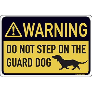 Imagem de Toothsome Studios Não Pise No Cão de Guarda 12" X 8" Placa de Lata Engraçada Dachshund Weiner Dog Pet Lover Tema Mantenha A Segurança Fora Decoração para Casa