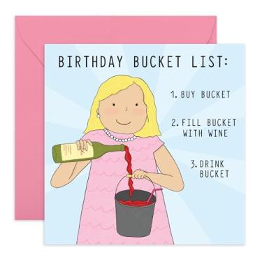 Imagem de Funny Women Birthday Card – "Wine Bucket List" – Cartão hilário para amigas, melhores amigas, irmãs, mães, irmãs, cunhadas, vizinhos, tia, avó, ela, meninas, senhoras – Festa e bebidas – Vem com