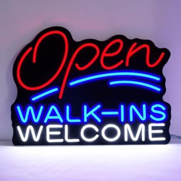 Imagem de vinray Vinray Grande Placa De Neon De Boas-Vindas Aberta Para Walk Ins, Placas Comerciais Abertas De Led Para Loja, Bar, Clube, Pub. Painel Vermelho Aberto Preto Super Brilhante Para Barbearia Ou Re