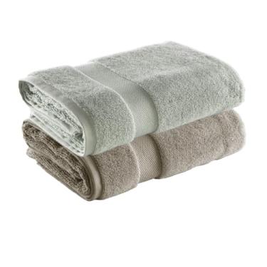 Imagem de Jogo de Toalha de Banho Super Soft Zero Twist, 2 peças, 70x140cm, Algodão, Toque Macio, 500g/m², Altihaus, Alta Absorção, Durabilidade (Taupe/Verde)