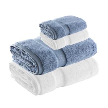 Imagem de Jogo de Toalha de Banho e Rosto Super Soft Zero Twist, 4 pe�as, Algod�o, Toque Macio, 500g/m�, Altihaus, Alta Absor��o, Durabilidade (Branco/Azul)