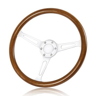 Imagem de QYMOPAY Volante De Madeira De 15 Polegadas, Volante De Corrida Com 6 Parafusos, Volante Clássico Com Textura De Madeira E Botão De Buzina Para Chevrolet 1968-1968.