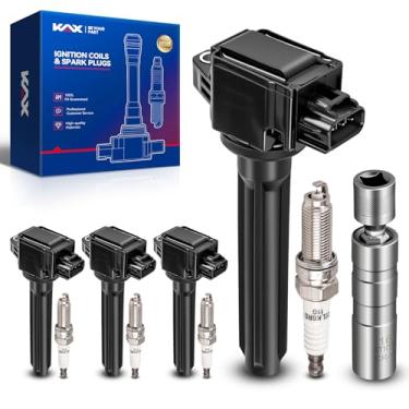 Imagem de KAX Conjunto de 4 bobinas de ignição UF814 e velas de ignição de irídio com soquete magnético para MIT Outlander 2014-2019 2,4L