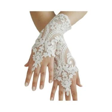 Imagem de Luvas Femininas Elegantes De Renda Flor De Rede Sem Dedos Proteção Sol