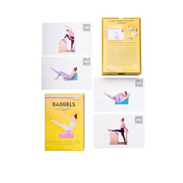 Imagem de OnlinePilatesClasses Barris Flashcards de Pilates, conjunto de cartas de baralho com tutorial em vídeo para corretor de coluna, barril de escada, exercício de barril pequeno e modelador C, treino de