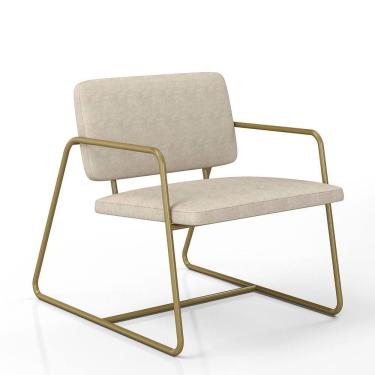 Imagem de Poltrona Decorativa Estofada Sintra Dourado/suede Bege - M.a