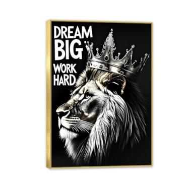 Imagem de Zeichn8u Tela inspiradora arte de parede animal pôster motivacional coroa leão abstrato preto branco inspirador presentes para homens afirmações positivas imagem 100 x 70 cm (99 x 71 cm) moldura