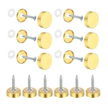 Imagem de YELARXI Parafusos de espelho tampas decorativas de latão prendedores de pregos, acabamento polido de 22 mm adequado para ferragens de publicidade de sinal de espelho (12 peças, prata)