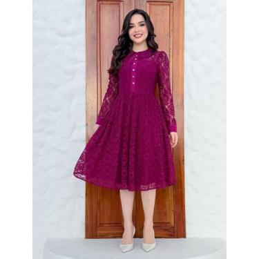 Imagem de Vestido Midi Elegante de Festa em Renda Convidada Madrinha Moda Evangé