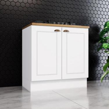 Imagem de Balcão 80cm com Tampo para CookTop 2 Portas Americana Henn - Branco HP