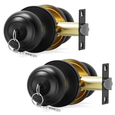 Imagem de AmzGod 2 maçanetas de porta com fechadura e chave, maçanetas pretas diferentes com chave, fechadura de porta interna e externa para quarto/banheiro com acabamento preto fosco